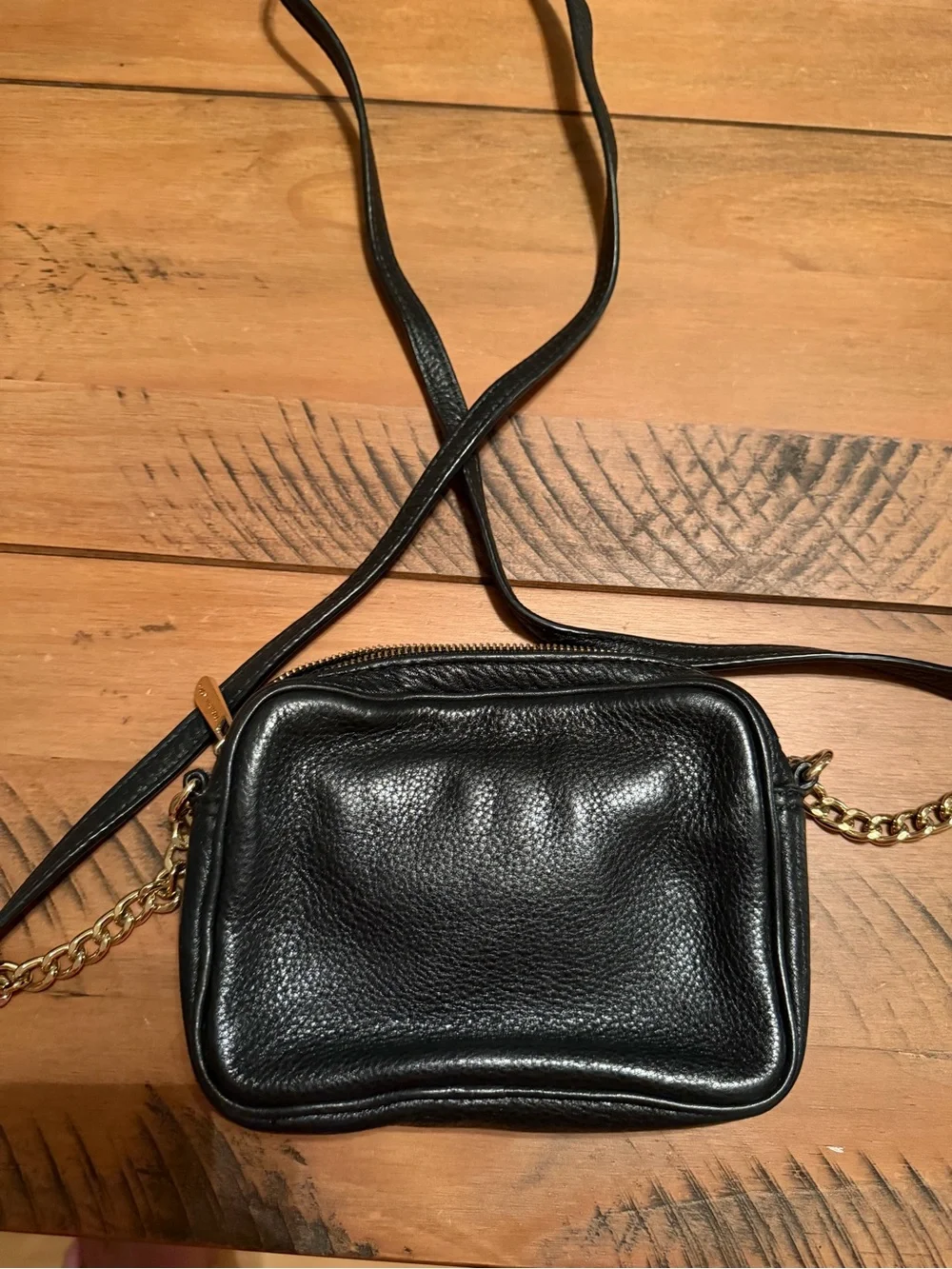 Michael Kors Black Pebbled Leather Crossbody with Gold MK Emblem